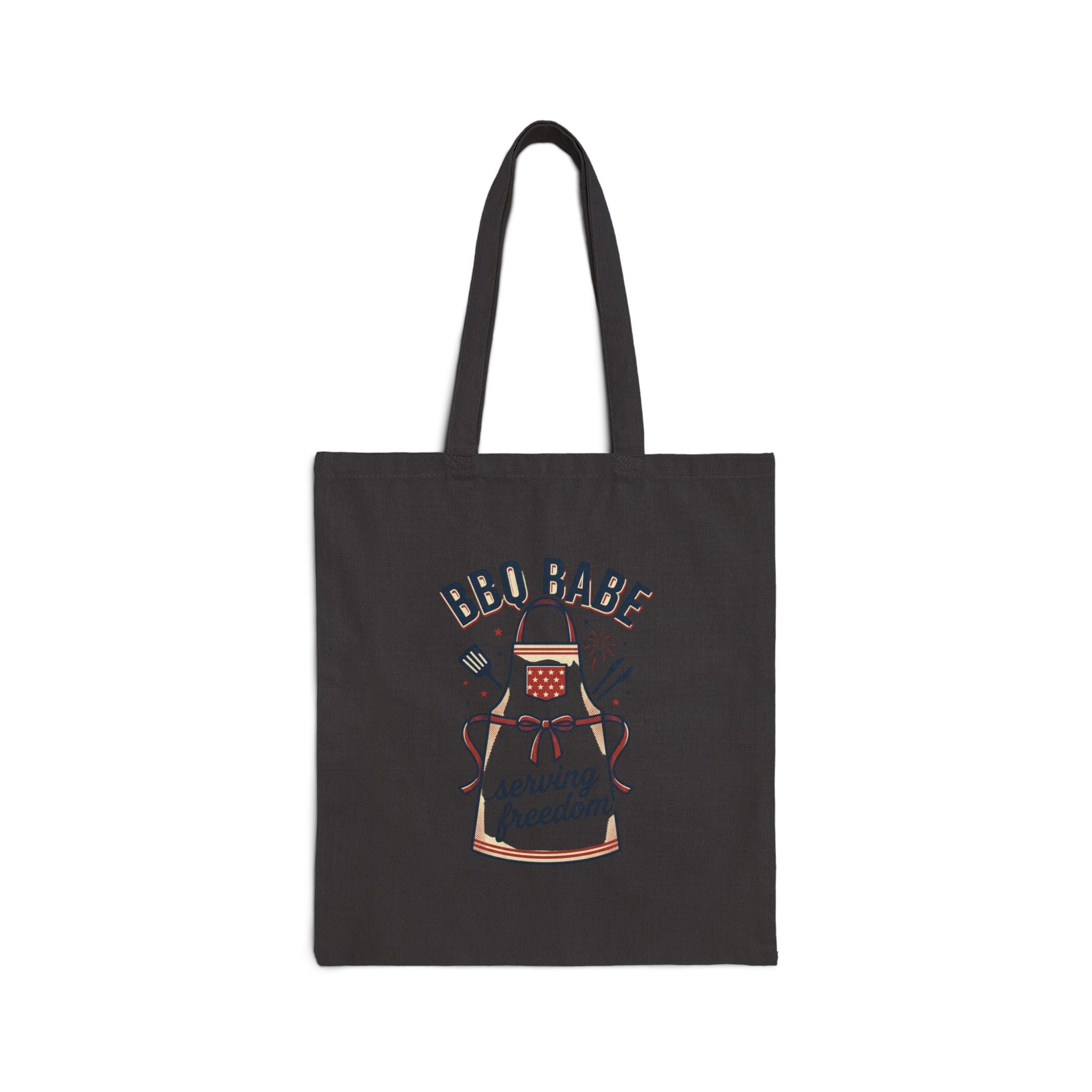 BBQ Babe Apron Graphic Tote, 4th of July Vintage Americana, Stars & Floral Canvas