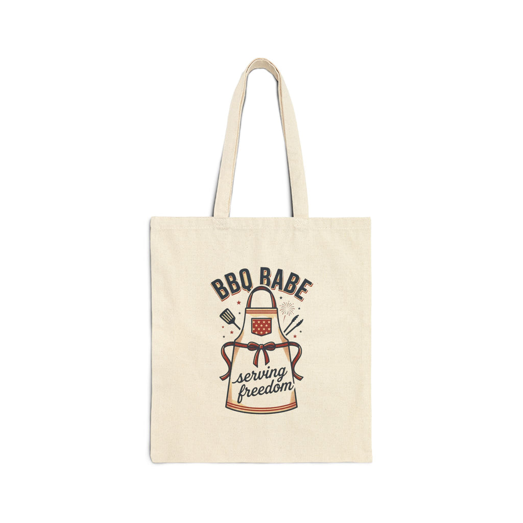 BBQ Babe Apron Graphic Tote, 4th of July Vintage Americana, Stars & Floral Canvas