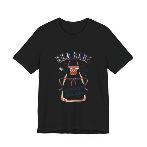 BBQ Babe Apron Graphic Tee | 4th of July Vintage Americana, Stars & Stripes