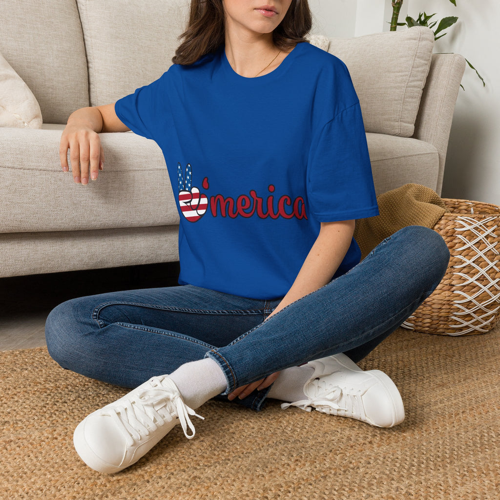 America Peace Sign T-Shirt — Patriotic 'Merica Graphic Tee for 4th of July