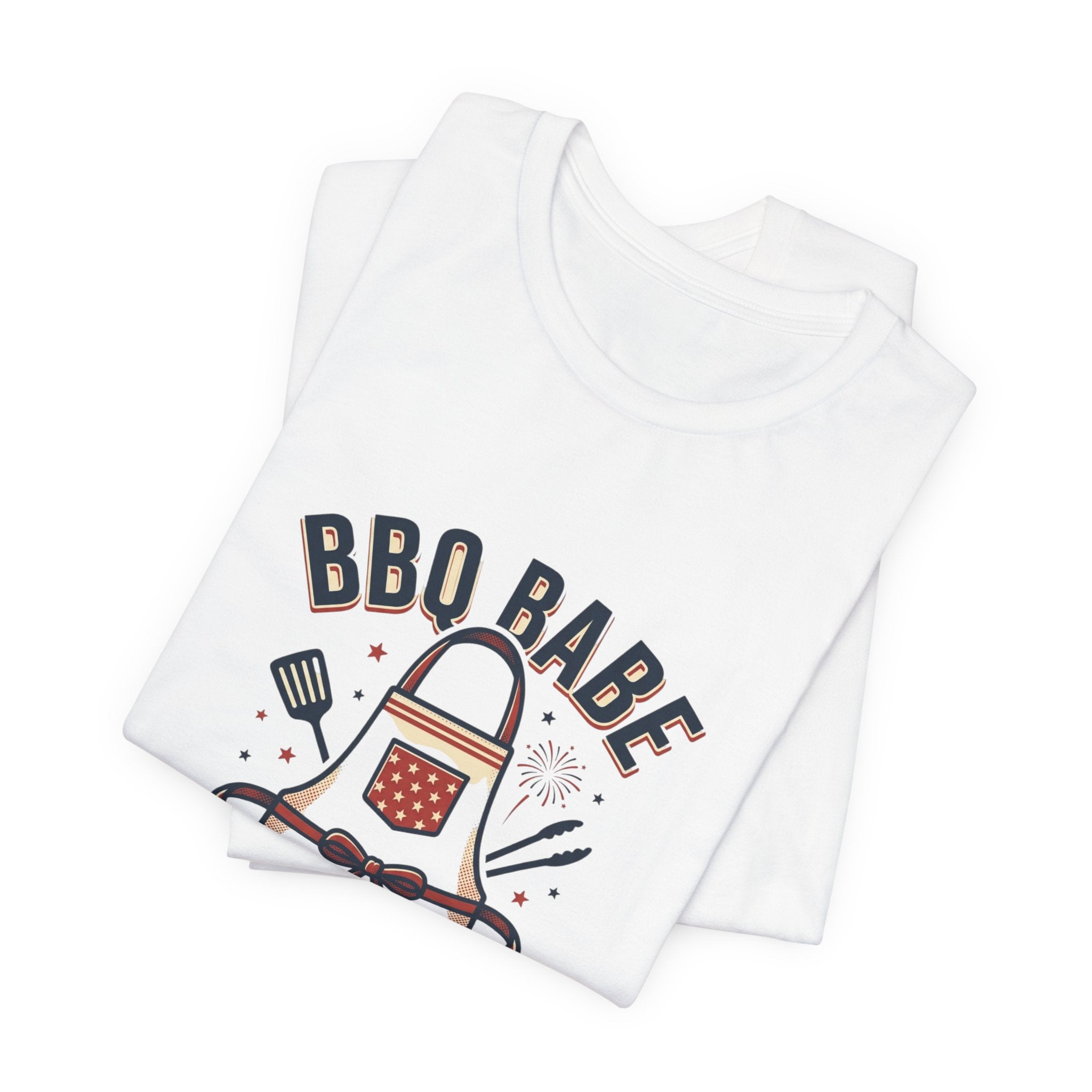 BBQ Babe Apron Graphic Tee | 4th of July Vintage Americana, Stars & Stripes