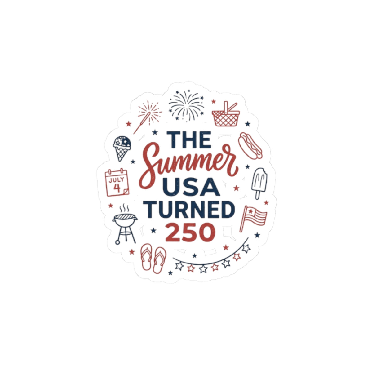 Summer USA Turned 250 Kiss-Cut Stickers | 4th of July Vintage Americana, Stars & Floral