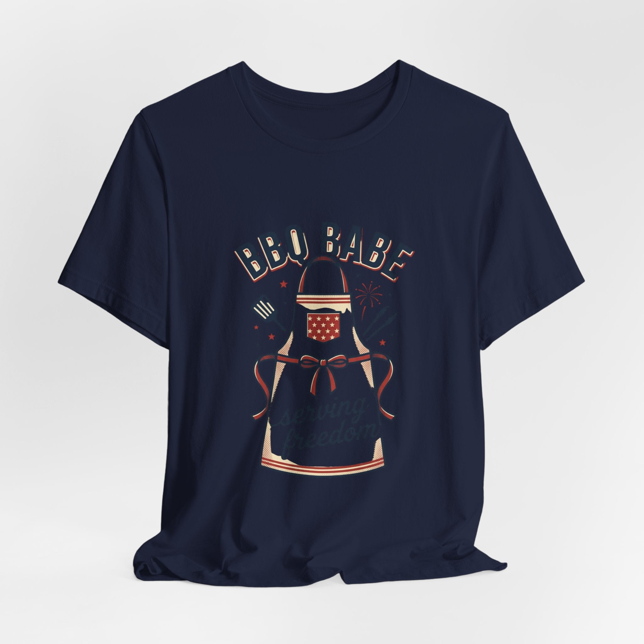 BBQ Babe Apron Graphic Tee | 4th of July Vintage Americana, Stars & Stripes