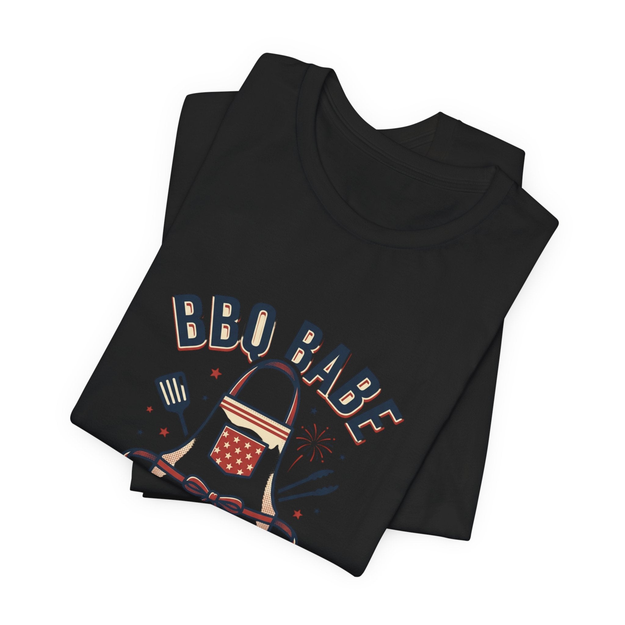 BBQ Babe Apron Graphic Tee | 4th of July Vintage Americana, Stars & Stripes