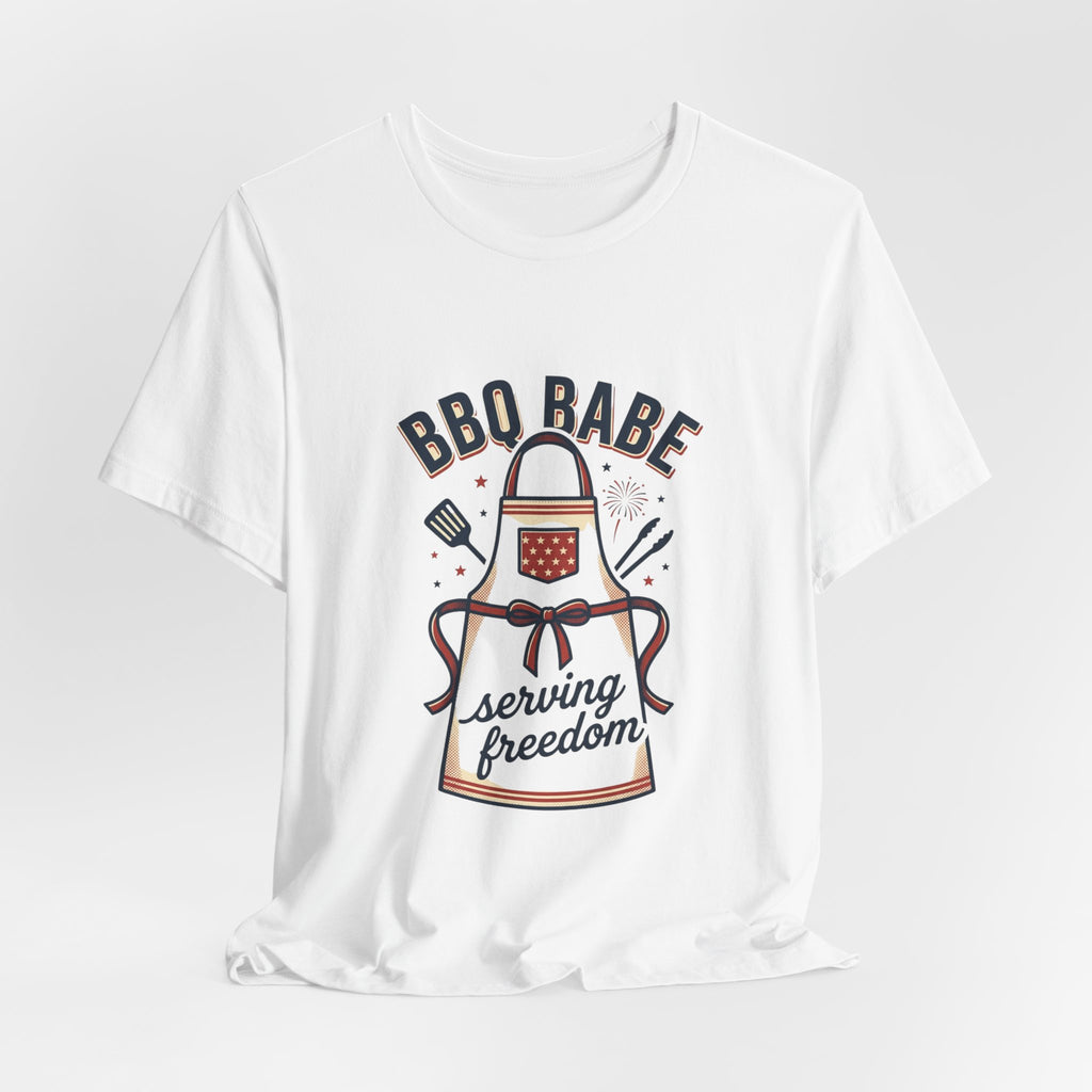 BBQ Babe Apron Graphic Tee | 4th of July Vintage Americana, Stars & Stripes