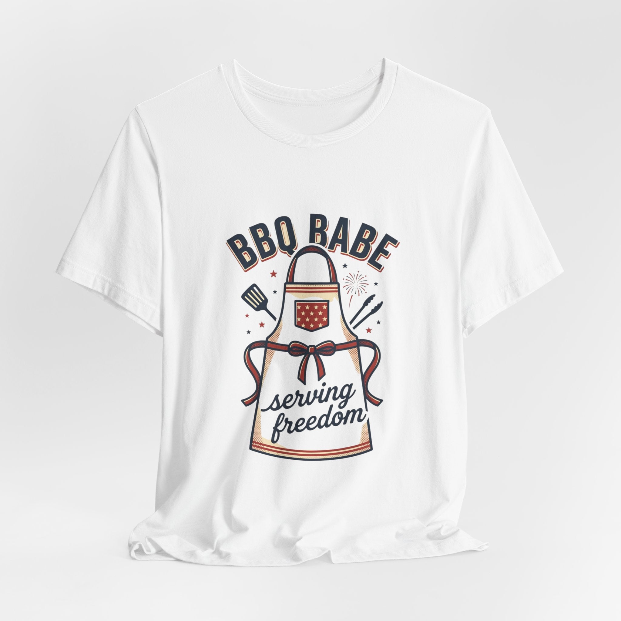 BBQ Babe Apron Graphic Tee | 4th of July Vintage Americana, Stars & Stripes